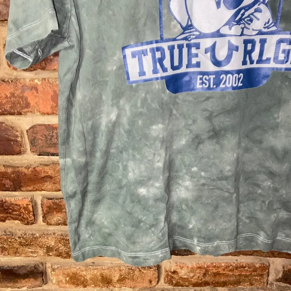 True Religion Green Tie Dye Buddha Logo Short Sleeve Tee T-Shirt Mens Size Large
